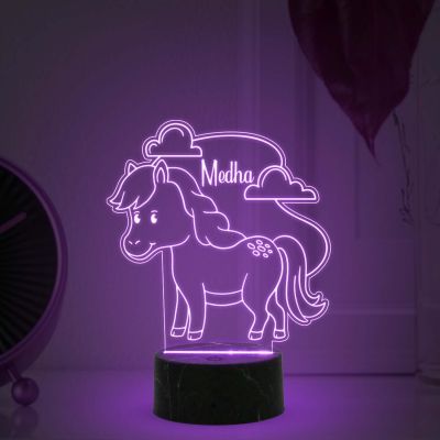 3D Illusion Cute Horse Night lamp with Multicolored Light Customized with Name Gift for Kids Bedroom Decoration